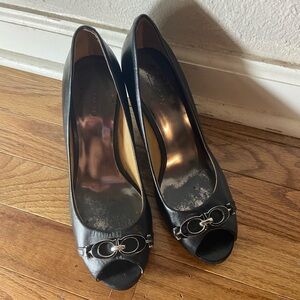 Black Coach Leather Wedge Heels